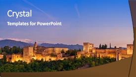  Presentation with spain music - PPT theme consisting of alhambra fortress sunset in granada background and a teal colored foreground