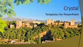  Presentation with granada - Presentation design consisting of alhambra palace at sunset in granada spain background and a light blue colored foreground