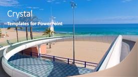  Presentation with pedestrian bridge - Amazing slide set having alicante-el-postiguet-beach-playa backdrop and a teal colored foreground