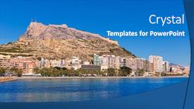  Presentation with community - PPT theme featuring alicante postiguet beach and castle santa barbara in spain valencian community background and a teal colored foreground