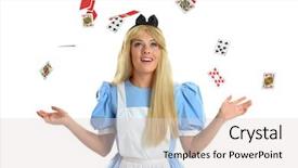  Presentation with playing cards - Presentation theme consisting of alice wonderland - portrait of beautiful young woman background and a lemonade colored foreground