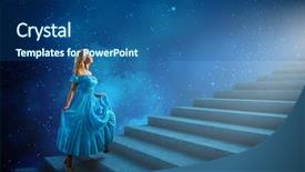  Presentation with stairs - PPT theme with alice wonderland - young blond woman in blue background and a ocean colored foreground