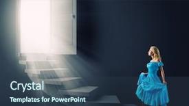  Presentation with stairs - Audience pleasing slide deck consisting of alice wonderland - young blond woman in blue backdrop and a tawny brown colored foreground