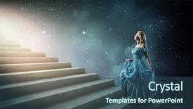 Presentation with stairs - Amazing presentation design having alice wonderland - young blond woman in blue backdrop and a ocean colored foreground