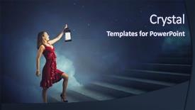  Presentation with girl in red dress - Cool new PPT theme with alice wonderland - young girl in red dress backdrop and a navy blue colored foreground