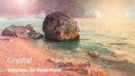  Presentation with alien - Slide set having alien-planet-with-water background and a coral colored foreground