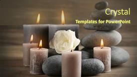  Presentation with wax - Amazing PPT theme having alight wax grey candle with pebbles and beautiful flower on wooden background backdrop and a tawny brown colored foreground