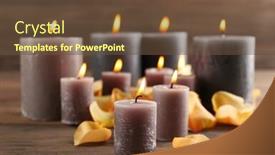  Presentation with wax - Audience pleasing PPT theme consisting of alight wax grey candle with flower petals on wooden background backdrop and a tawny brown colored foreground