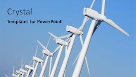  Presentation with renewable energy - Theme with aligned windmills for renewable electric energy production background and a light blue colored foreground