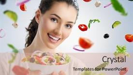  Presentation with healthy eating - Theme consisting of alimentacion - beautiful girl eating healthy food background and a coral colored foreground