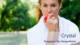  Presentation with woman sport - PPT theme with alimentacion - young woman after sport workout background and a sky blue colored foreground