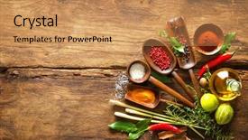  Presentation with herbs and spices - Colorful presentation theme enhanced with alimente - various herbs and spices backdrop and a coral colored foreground