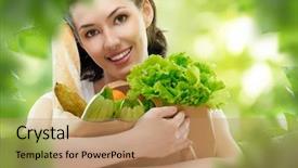  Presentation with bag - PPT layouts enhanced with alimentos nutricion - girl holding a bag background and a  colored foreground