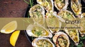  Presentation with oyster - Theme enhanced with alive - barbecue overbaked fresh opened oyster background and a yellow colored foreground