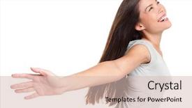  Presentation with happy smiling woman dental health - PPT layouts consisting of alive - happy carefree joyful elated woman background and a lemonade colored foreground