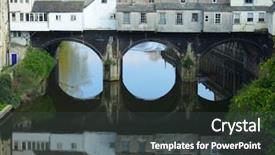  Presentation with cable stayed bridge over river - Slide set with all across both its side background and a  colored foreground