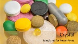  Presentation with drugs - Slides having all sorts of drugs over yellow background background and a yellow colored foreground