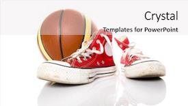  Presentation with shoes - Audience pleasing PPT theme consisting of all star - sport shoes and basket ball backdrop and a sky blue colored foreground
