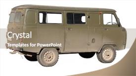  Presentation with bus - Slides enhanced with all-terrain vehicle bus under the white background background and a coral colored foreground