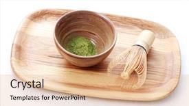  Presentation with green tea - Theme featuring all you need to make green tea - tea time background and a coral colored foreground