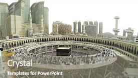  Presentation with kaaba mecca - Beautiful PPT theme featuring allah - muslim people praying at kaaba backdrop and a gray colored foreground