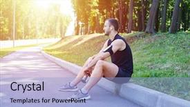  Presentation with water bottle - Slide deck having allday - mid shot a male wearing background and a  colored foreground