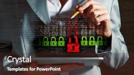  Presentation with password security - Beautiful PPT theme featuring allegory - businesswoman holding tablet pc entering backdrop and a tawny brown colored foreground