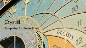  Presentation with prague astronomical clock - Slide deck featuring allegory - detail of astronomical clock background and a mint green colored foreground
