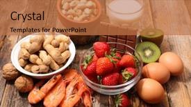  Presentation with food - Amazing PPT layouts having allergen - assorted food ingredient backdrop and a coral colored foreground