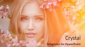  Presentation with pollen - Presentation design enhanced with young spring fashion woman background and a coral colored foreground