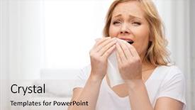  Presentation with sneezing - Presentation theme consisting of allergy - unhappy woman with paper napkin background and a lemonade colored foreground