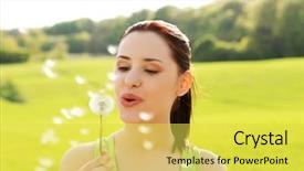  Presentation with allergy - Cool new slide deck with allergy - woman blowing on a dandelion backdrop and a yellow colored foreground