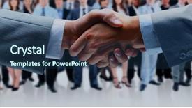  Presentation with handshake - Colorful slides enhanced with alliance - closeup of a business handshake backdrop and a ocean colored foreground