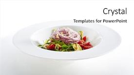  Presentation with white plate - Colorful PPT theme enhanced with alligators - salad with avocado tomatoes backdrop and a white colored foreground