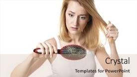  Presentation with hair loss - PPT theme having allopecia - young woman with hair loss background and a coral colored foreground