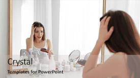  Presentation with hair loss - Presentation theme consisting of allopecia - young woman with hair loss background and a soft green colored foreground