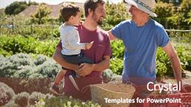  Presentation with father and son - PPT theme having allotting persons - father with adult son background and a tawny brown colored foreground