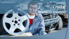  Presentation with hotel key kiosk - Presentation design featuring car damage repair - hotel bronze keys with room background and a teal colored foreground