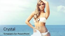  Presentation with lady - PPT theme with allure seas - attractive and beautiful lady background and a  colored foreground