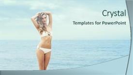  Presentation with old big bike on white - PPT theme consisting of allure seas - attractive fit girl in white background and a sky blue colored foreground