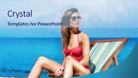  Presentation with tethered hot air balloons - Audience pleasing theme consisting of allure seas - attractive young brunette with hot backdrop and a sky blue colored foreground