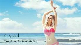  Presentation with pink sky - Colorful slide set enhanced with allure seas - beautiful attractive and sexy girl backdrop and a light blue colored foreground