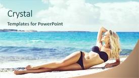  Presentation with black woman - Audience pleasing PPT theme consisting of allure seas - beautiful attractive woman in black backdrop and a  colored foreground