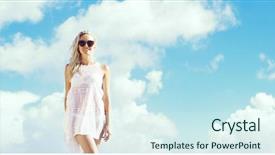  Presentation with tourism - PPT theme featuring allure seas - beautiful attractive woman posing background and a cool aqua colored foreground