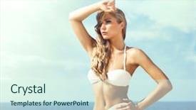  Presentation with hat - Beautiful presentation design featuring allure seas - beautiful attractive young woman backdrop and a  colored foreground