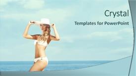  Presentation with hat - Cool new presentation design with allure seas - beautiful attractive young woman backdrop and a cool aqua colored foreground