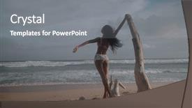  Presentation with sunset beach - Colorful PPT theme enhanced with allure seas - beautiful happy girl standing backdrop and a gray colored foreground