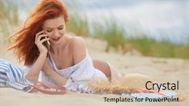  Presentation with talking on phone - Cool new slides with allure seas - beautiful happy girl talking backdrop and a  colored foreground