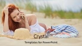  Presentation with phone - Beautiful theme featuring allure seas - beautiful happy girl talking backdrop and a  colored foreground