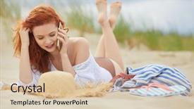  Presentation with talking on phone - Audience pleasing PPT layouts consisting of allure seas - beautiful happy girl talking backdrop and a  colored foreground